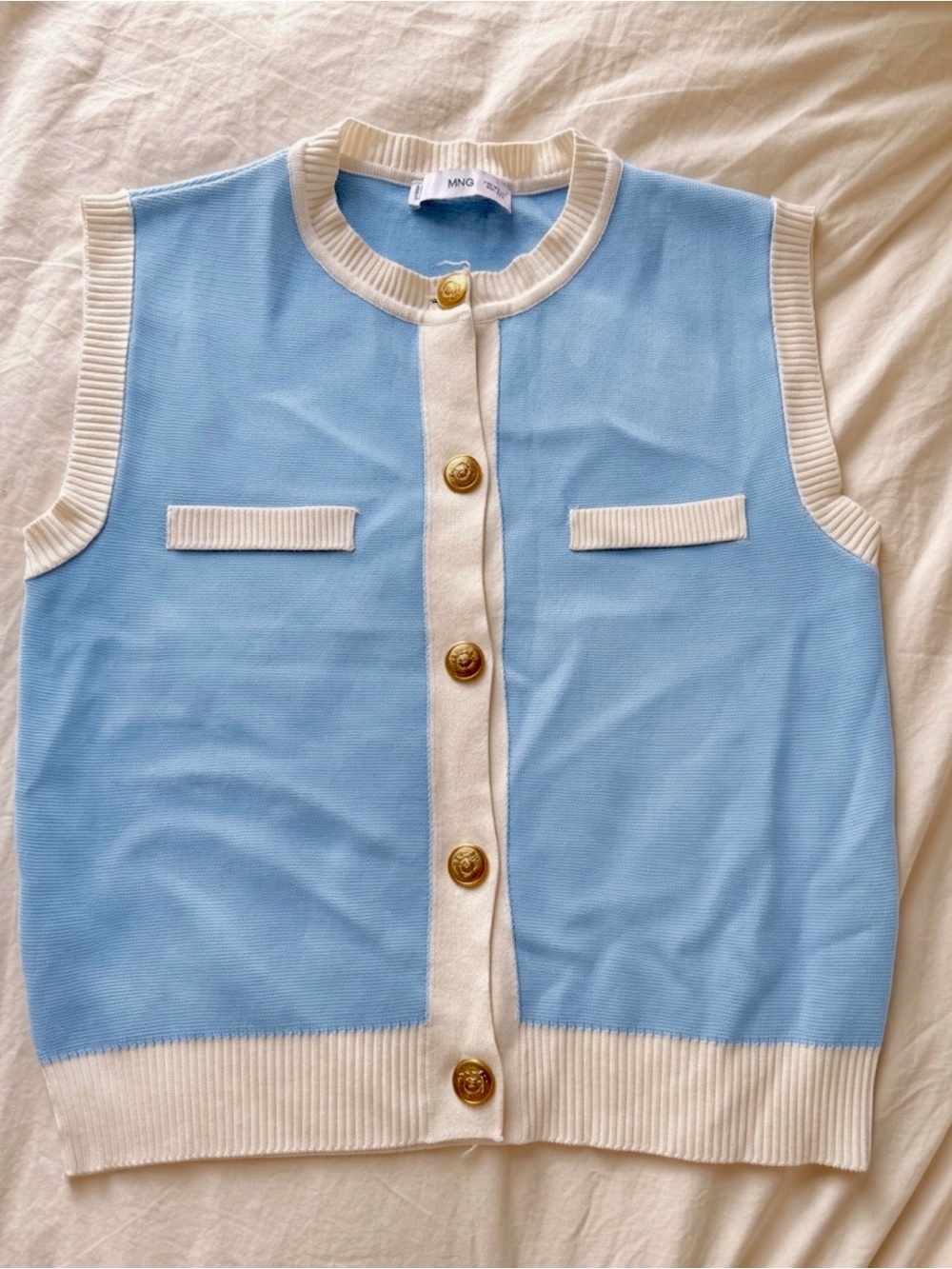 Mango blue& white knitted vest for women